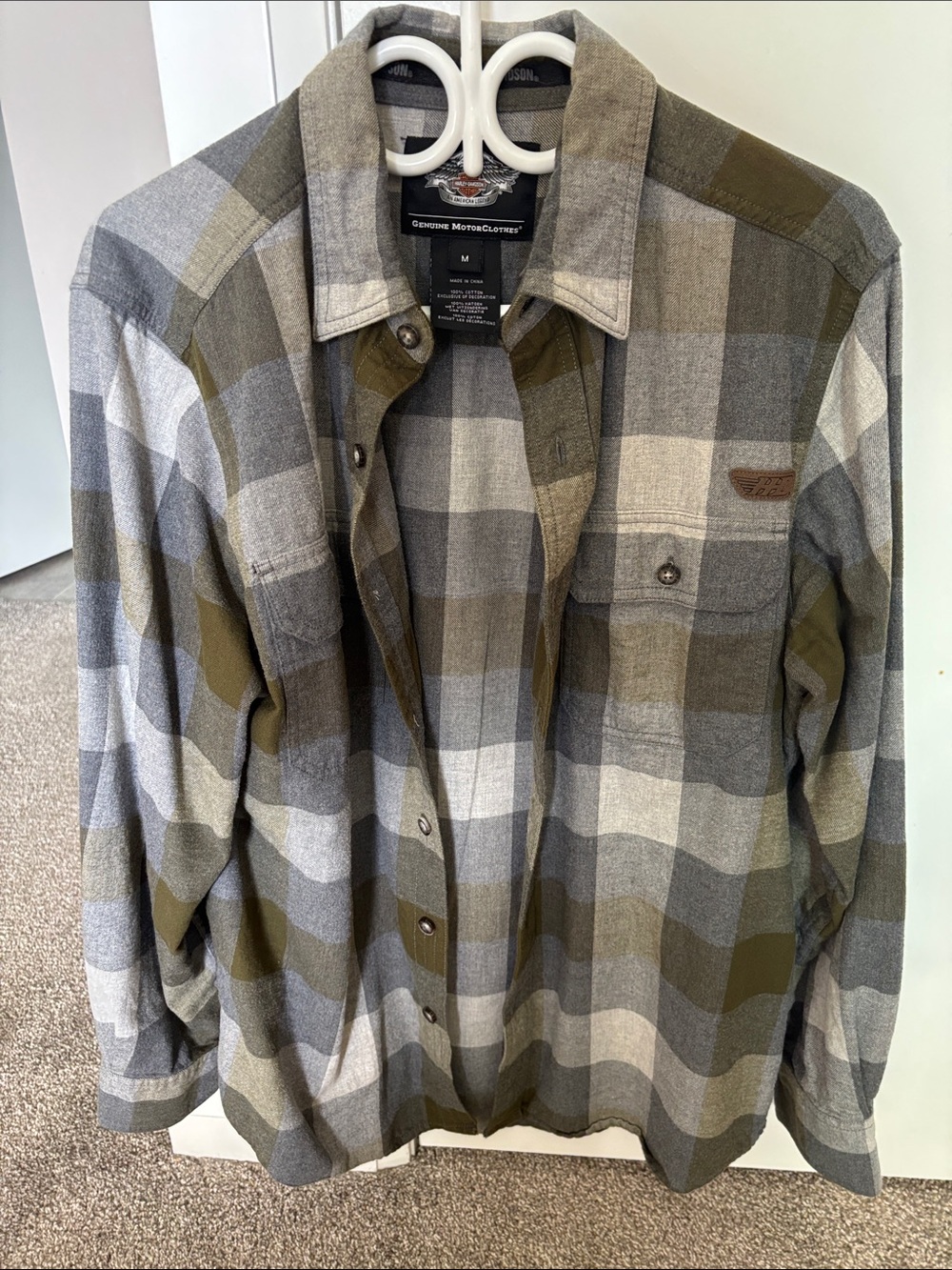 Harley-Davidson Olive & Gray Plaid Button-Down Shirt